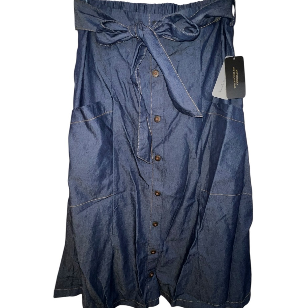 Metro Wear Blue A-Line Skirt with Button Detail
